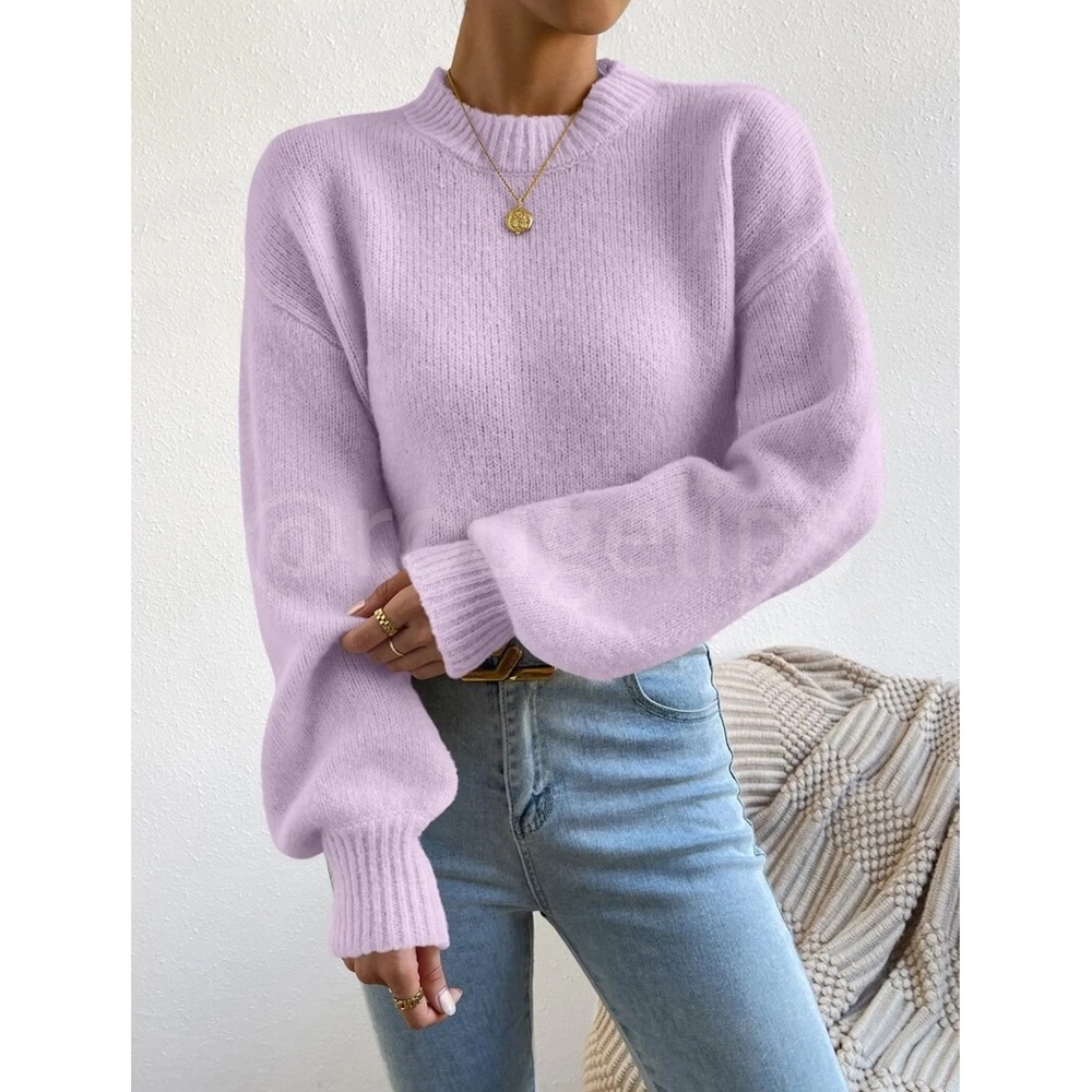 Lavender Purple Soft Drop Shoulder Sweater Pullover Long Sleeve